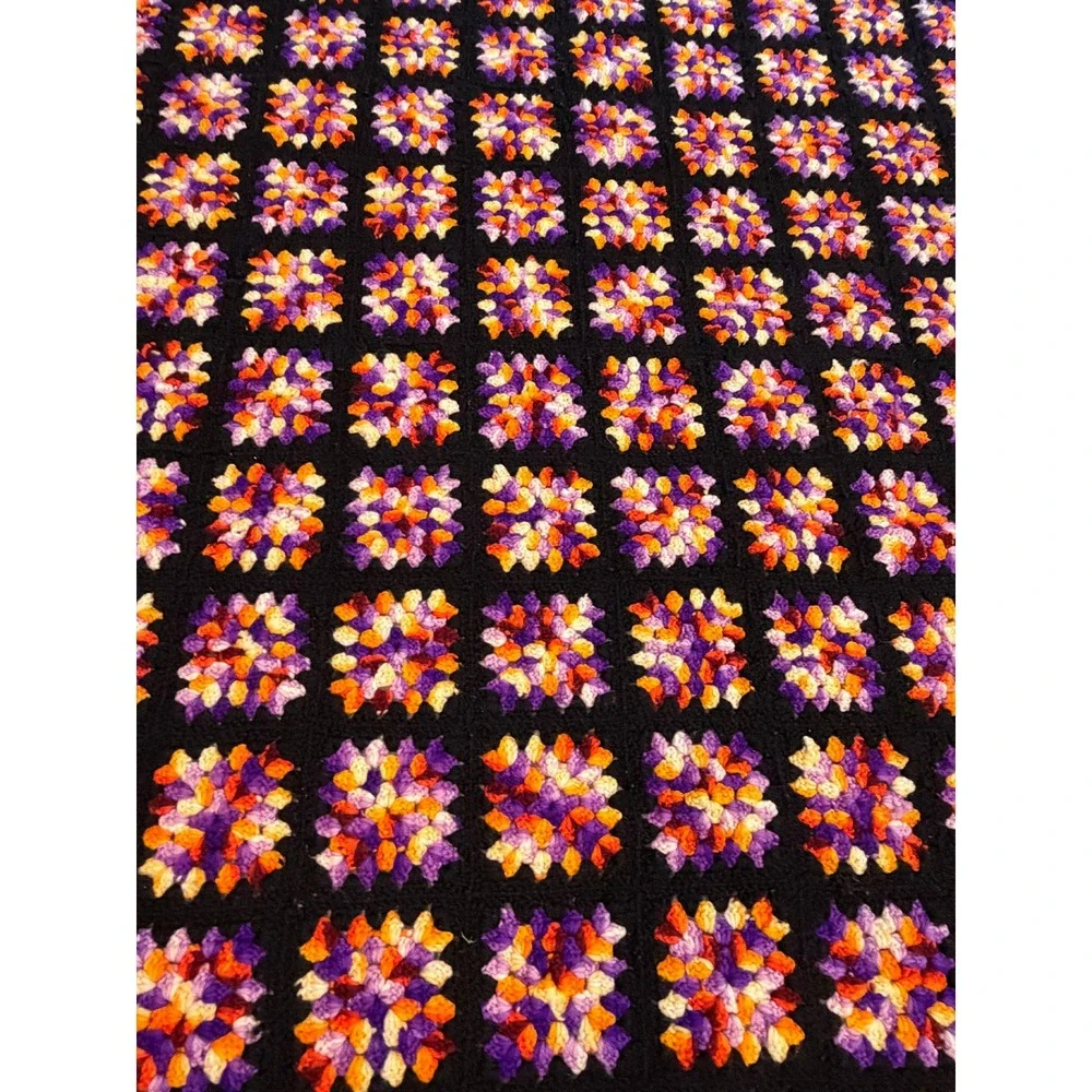 Crochet Granny Square Blanket Halloween Holiday Afghan Throw Handmade Vintage